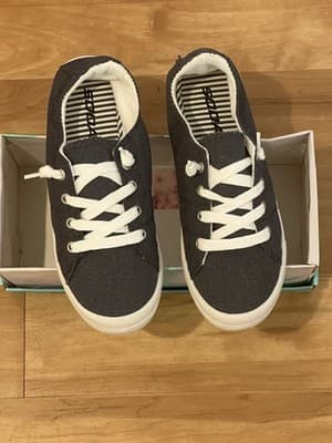 Soda Women Shoes Navy Sneakers Linen Lace Up Loafers Size 5.5 NIB
