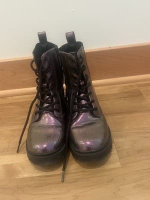 Art class Girls' Metallic Combat Boots Lace-Up Purple Glitter Silver Size 3