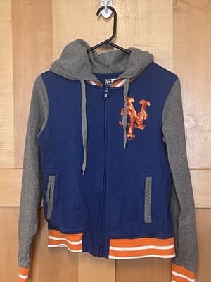 New York Mets New Era Adult Zip Hoodie Small Gray Blue Hooded Sequins