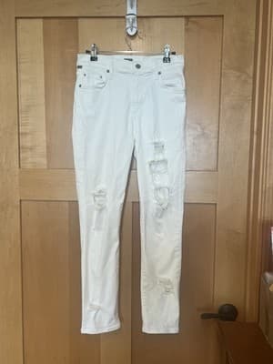 Citizens of Humanity Sz 26 Rocket Crop High Rise Skinny Distressed White Jeans