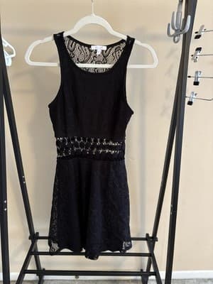 dELiA*s Black Lace Floral Fit & Flare Dress Small Short Mini Dress Retro Y2K
