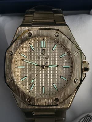 Montres Prestige MPW-0247 Men's 44mm Gold Tone Watch Quartz New w/ Box