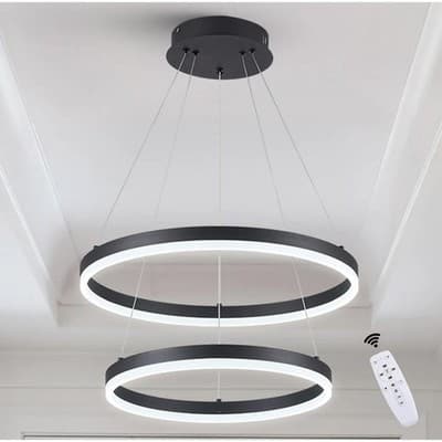 2-Rings Chandelier Black Modern LED Chandeliers 3000K-6500K