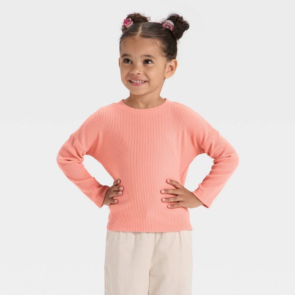 Toddler Girls' Cozy Ribbed Top - Cat & Jack™ Coral Orange 5T