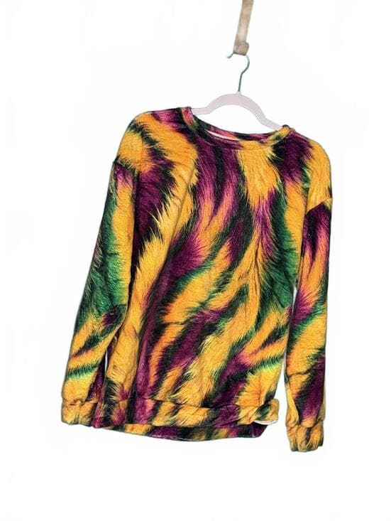 Fuzzy Multicolor Wild Print Sweater - Cozy & Bold