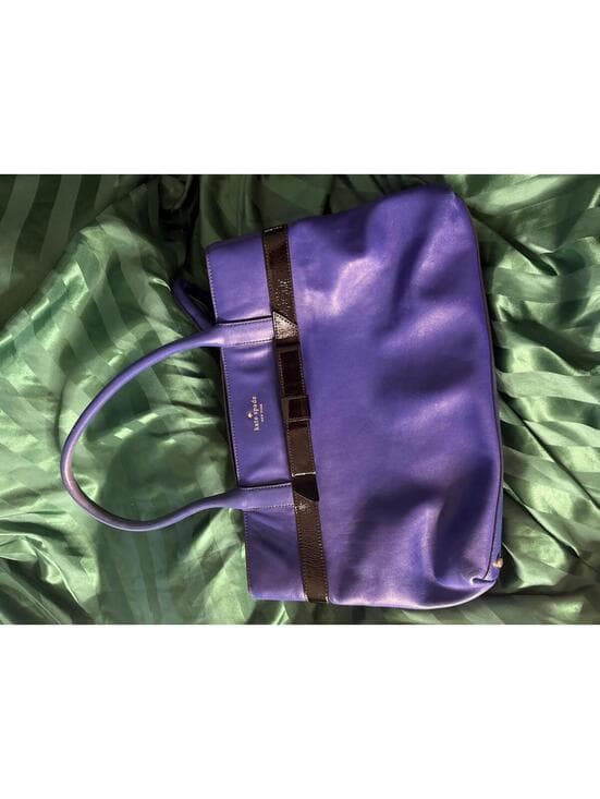 Kate Spade Royal Blue Leather Tote Bag with Black Belt Trim
