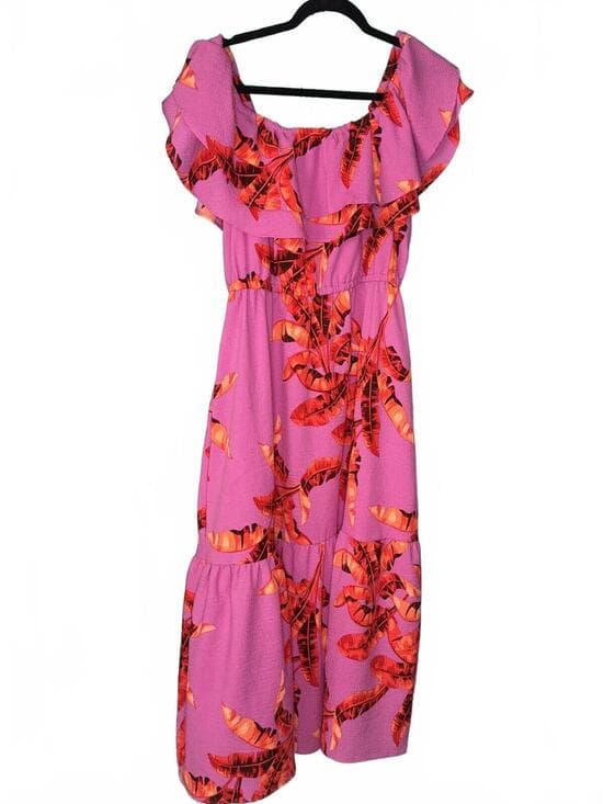 Sofia Vergara Pink/Magenta Tropical Ruffle Maxi Dress