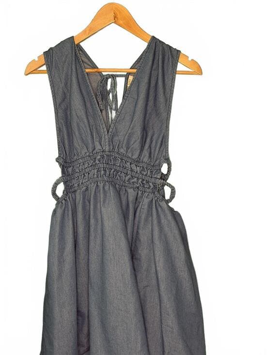 Sleeveless Denim Midi Dress with Cutout Waist