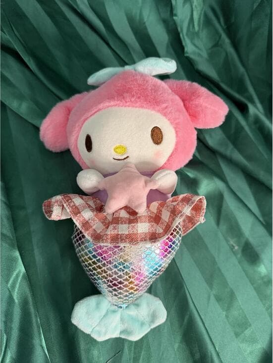 Sanrio My Melody Mermaid Plush Doll Gingham Plaid Pink Toy 10"