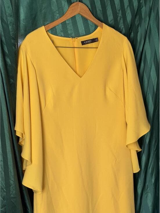 Lauren Ralph Lauren Yellow V-Neck Flutter Sleeve Dress