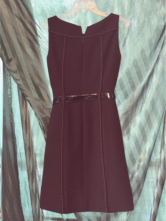 Tahari Sleeveless Black Dress with Belt and Flower Accent