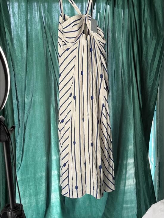 NWT Antonio Melani Striped Navy Cream Midi Knot Dress