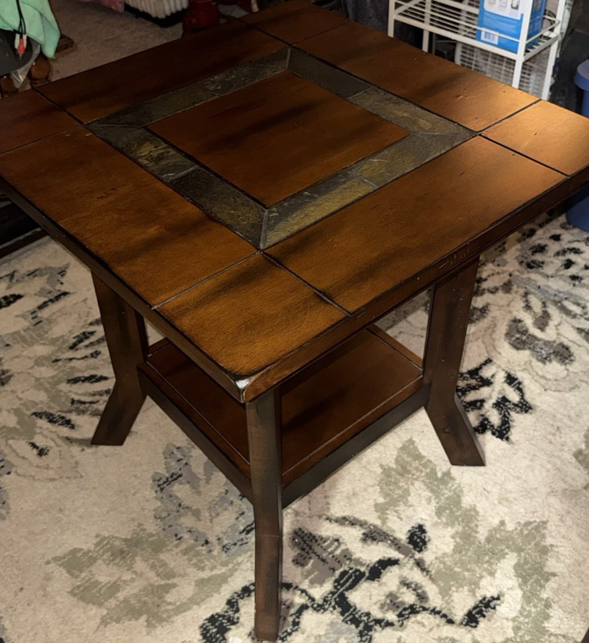Square Brown Wood End/Side Table with Lower Shelf 24 1/2" x 24 1/2" x 25 1/2"