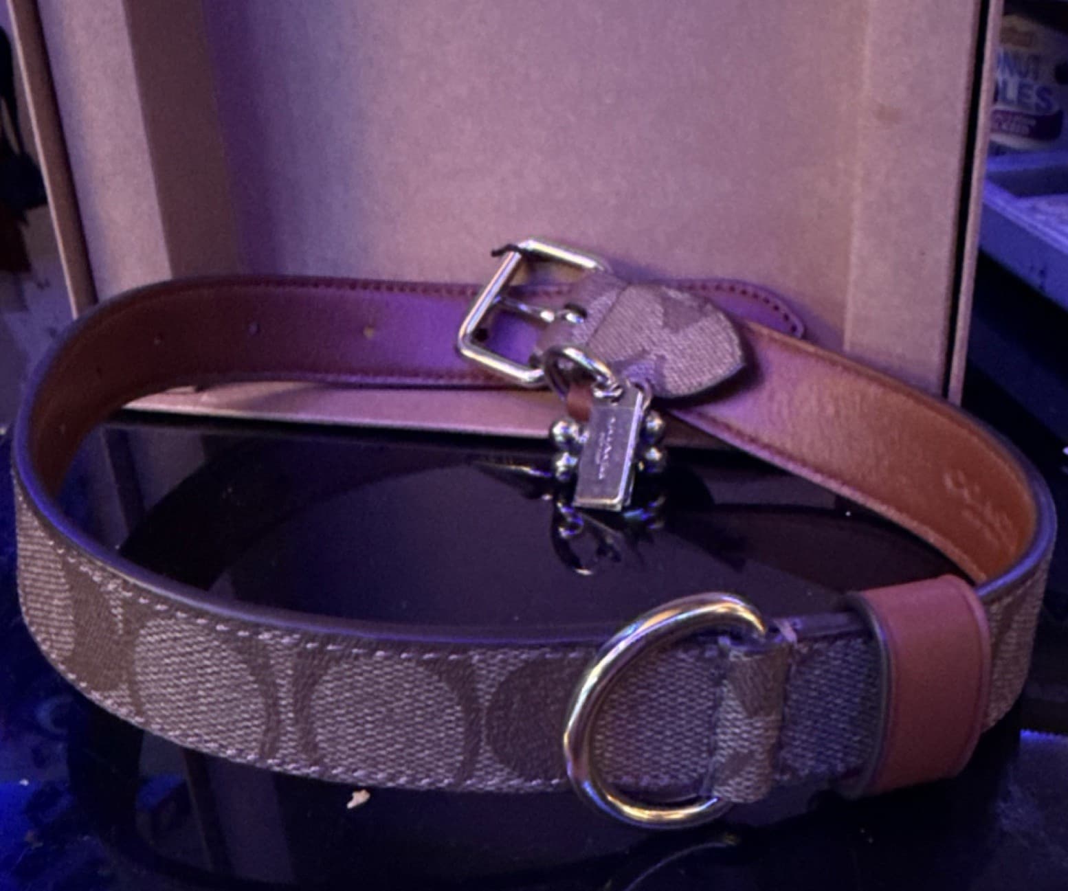 COACH Signature Leather Adjustable Standard Dog Collar, Size M, Unisex