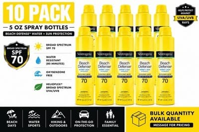 10 PACK Neutrogena Beach Defense Sunscreen Spray Lotion SPF 70- 5 Oz. Exp 11/26