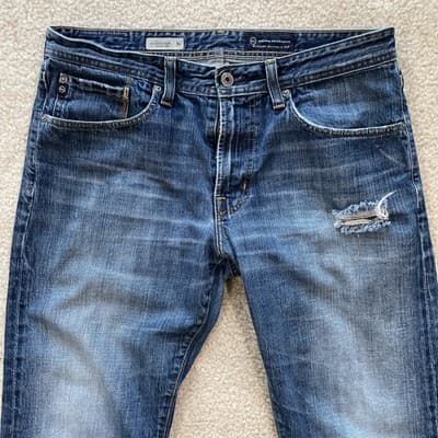 Adriano Goldschmeid Jeans The Protege Straight Leg Distressed 34x34 Blue