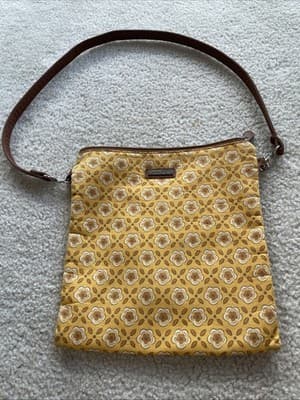 Fabric crossbody bag, Longaberger, Floral Print, Yellow Brown Preowned