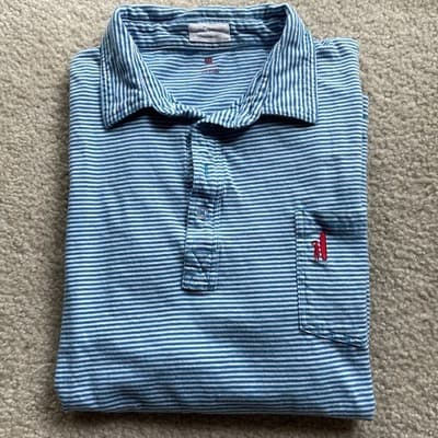 Johnnie O Polo 100% Cotton Mens xl Blue Striped Preowned Good