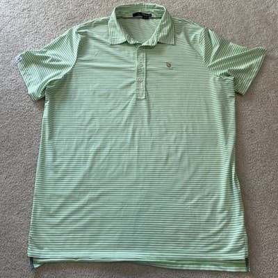 Polo Ralph Lauren rlx mens Golf Polo xl Green White Striped Leaf Logo Excellent