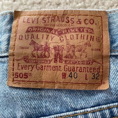 Levis 505 Regular Fit Straight Leg Made in USA Red Label 40x32 Light Blue Jeans
