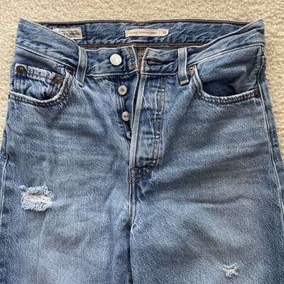 Levis Ribcage Straight Ankle Distressed Blue Jeans Womens 26 Preowned Excellent