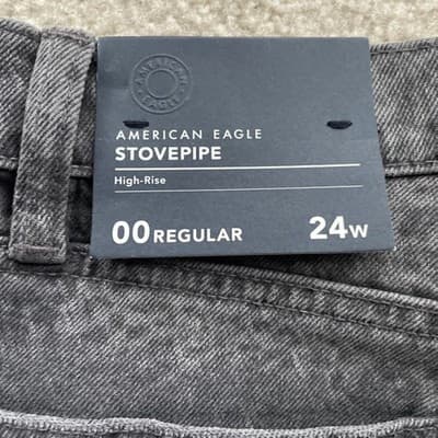American Eagle Stovepipe High Rise Gray Black Patterned Jeans Womens 00/24 NWT
