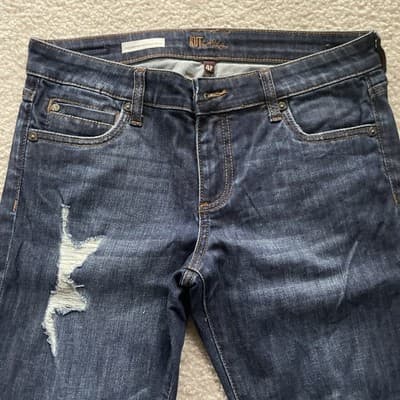 Kut From The Kloth Catherine Boyfriend Petite Distressed Womens 4P Blue Jeans