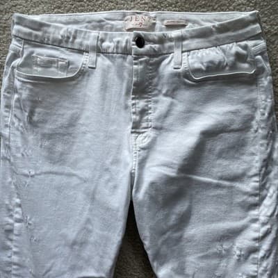 Jen7 By 7 For Al Mankind Cropped Skinny Frayed Hem White Jeans Womens 12
