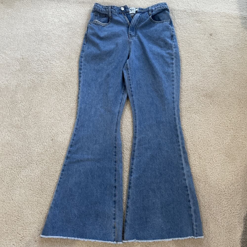 Princess Polly Blue Jeans Womens Size 4 Rough Hem Flare Leg Preowned