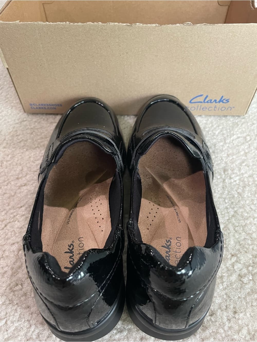 Clarks Elowyn Penny Women's Black Patent Slip-On Loafers Size 7.5 Medium NWT