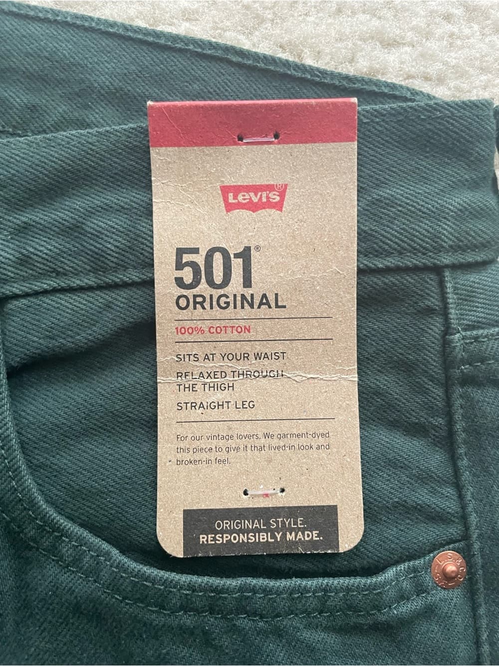 Levi's 501 Original Straight Jeans in Dark Green Men’s 32x32 NWT