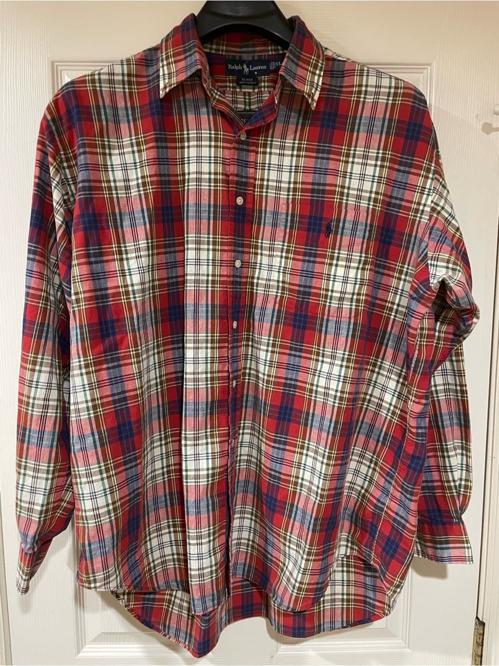 Ralph Lauren Mens XL Red Plaid Button-Down Shirt Blaire 100% Cotton