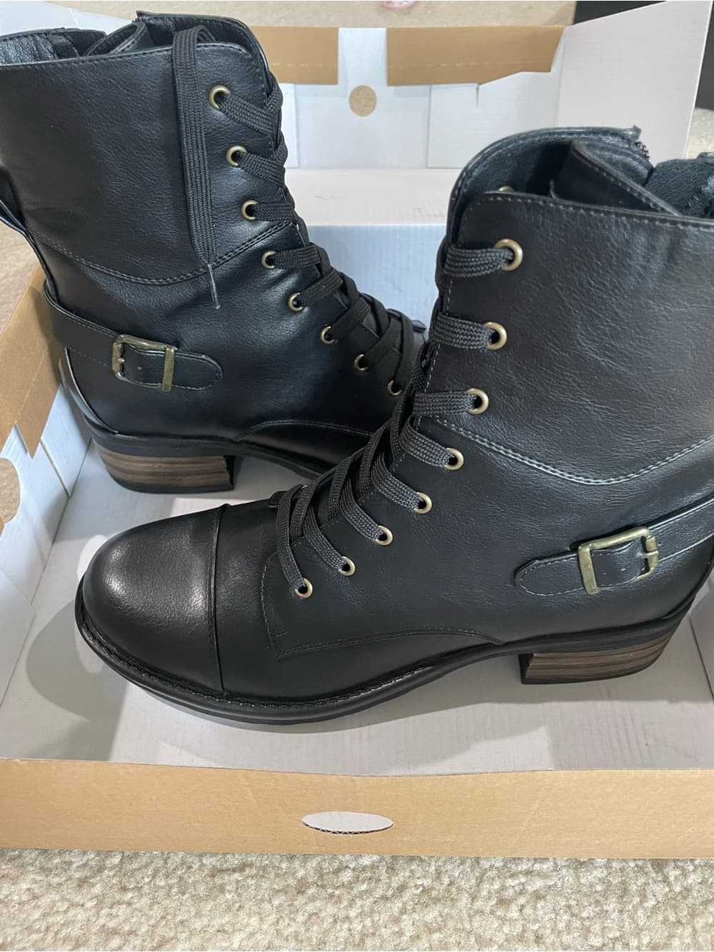 Indigo Road Black Lace-Up Zipper Combat Boots - Sleek Black Size 9.5 Medium NWT