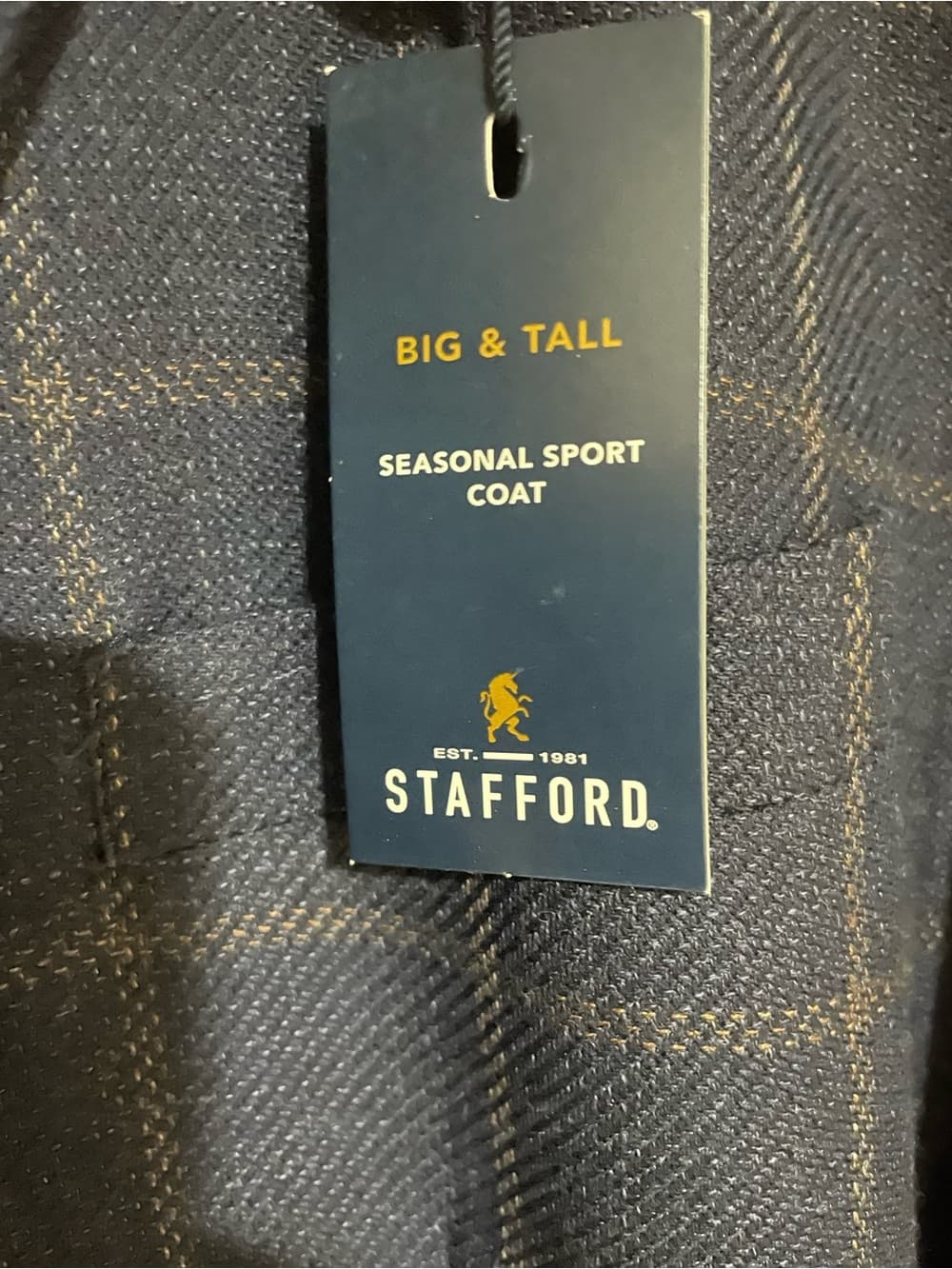 Stafford Big & Tall Navy Sport Coat with Brown Windowpane 56 Regular NWT
