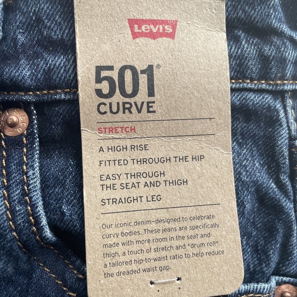 Levis 501 Curve High Rise Straight Leg Stretch Dark Blue Jeans Womens 31x30 NWT