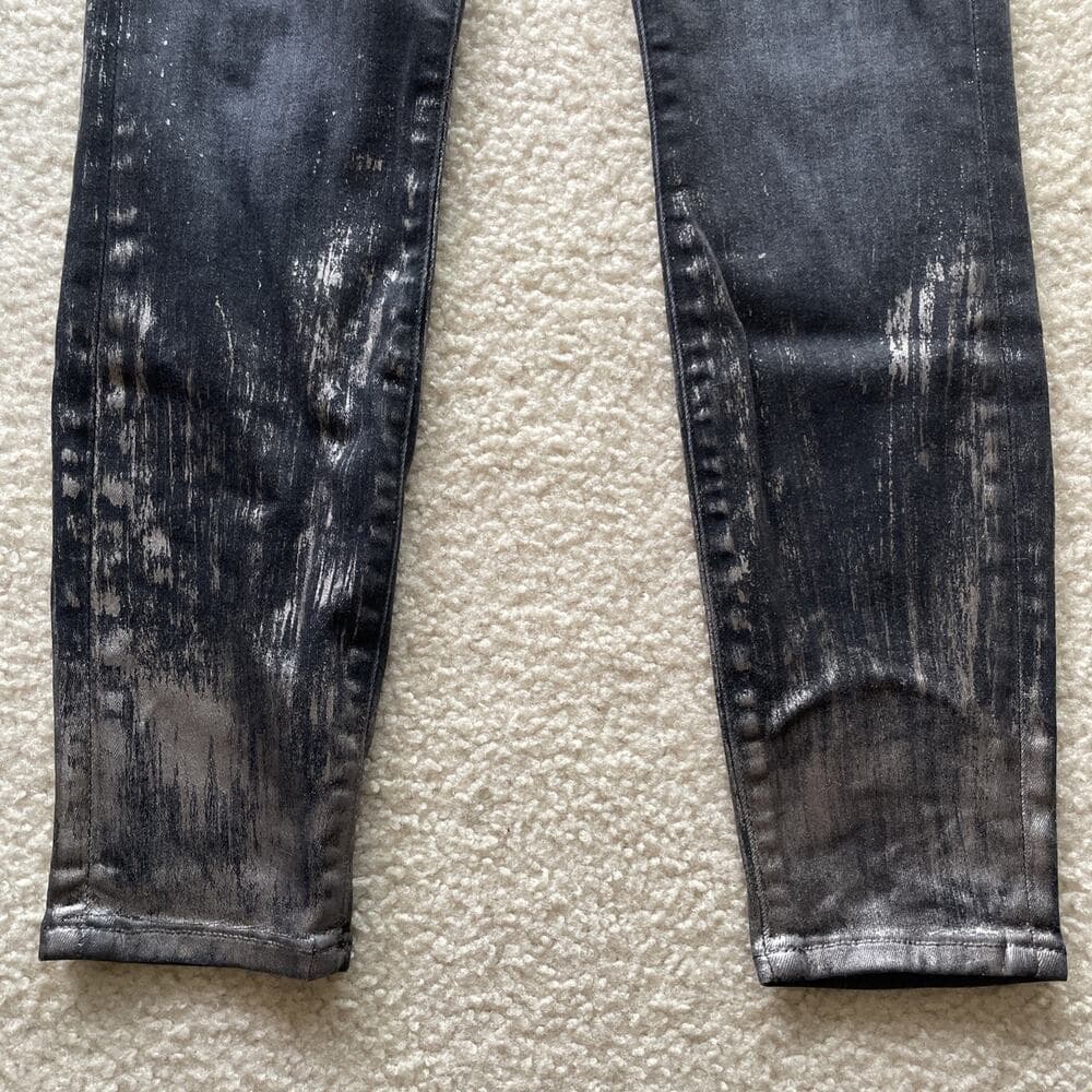 Fidelity Denim Sola Mid Rise Ankle Crop Black Jeans Silver Womens 26