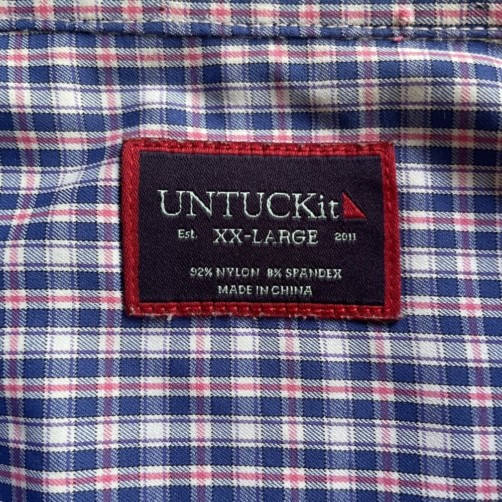 UNTUCKit Men’s XXL Plaid Button Down Shirt Long Sleeve Stretch Nylon Blue Pink