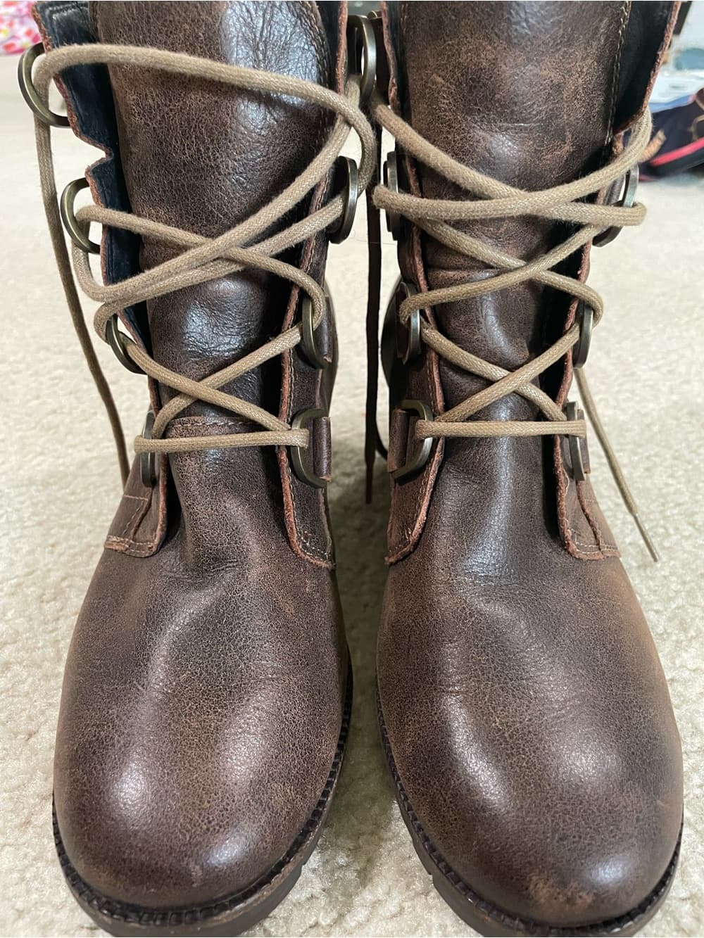 Sorel Women's Brown Leather Combat Boots - Very Good Condition Size 9