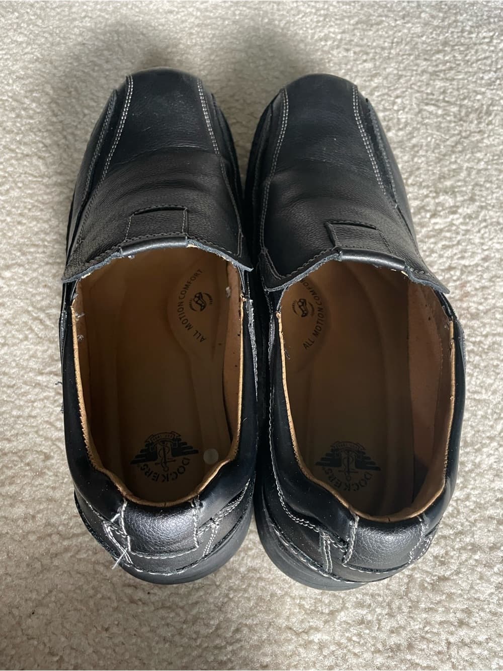 Dockers Black Slip-On Leather Loafers with Contrast Stitching Mens Size 12 W