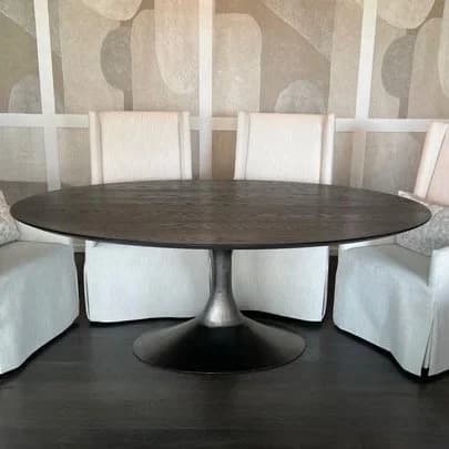 Modern Round Tulip Dining Table with Black Base