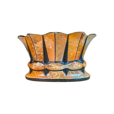 Vintage 1930s Czech Art Deco Pottery Planter Orange Black Alienware Mold 11004