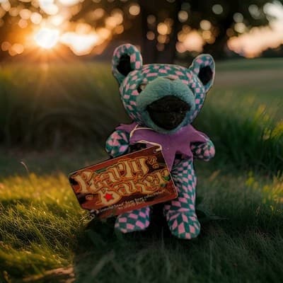 Vintage 1998 Grateful Dead Liquid Blue Plush Bear PEARLY BAKER Green Pink Collar