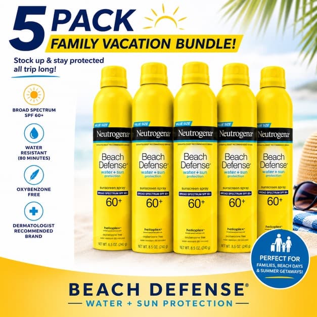 Neutrogena Beach Defense SPF 60 Sunscreen Spray 5-Pack - New