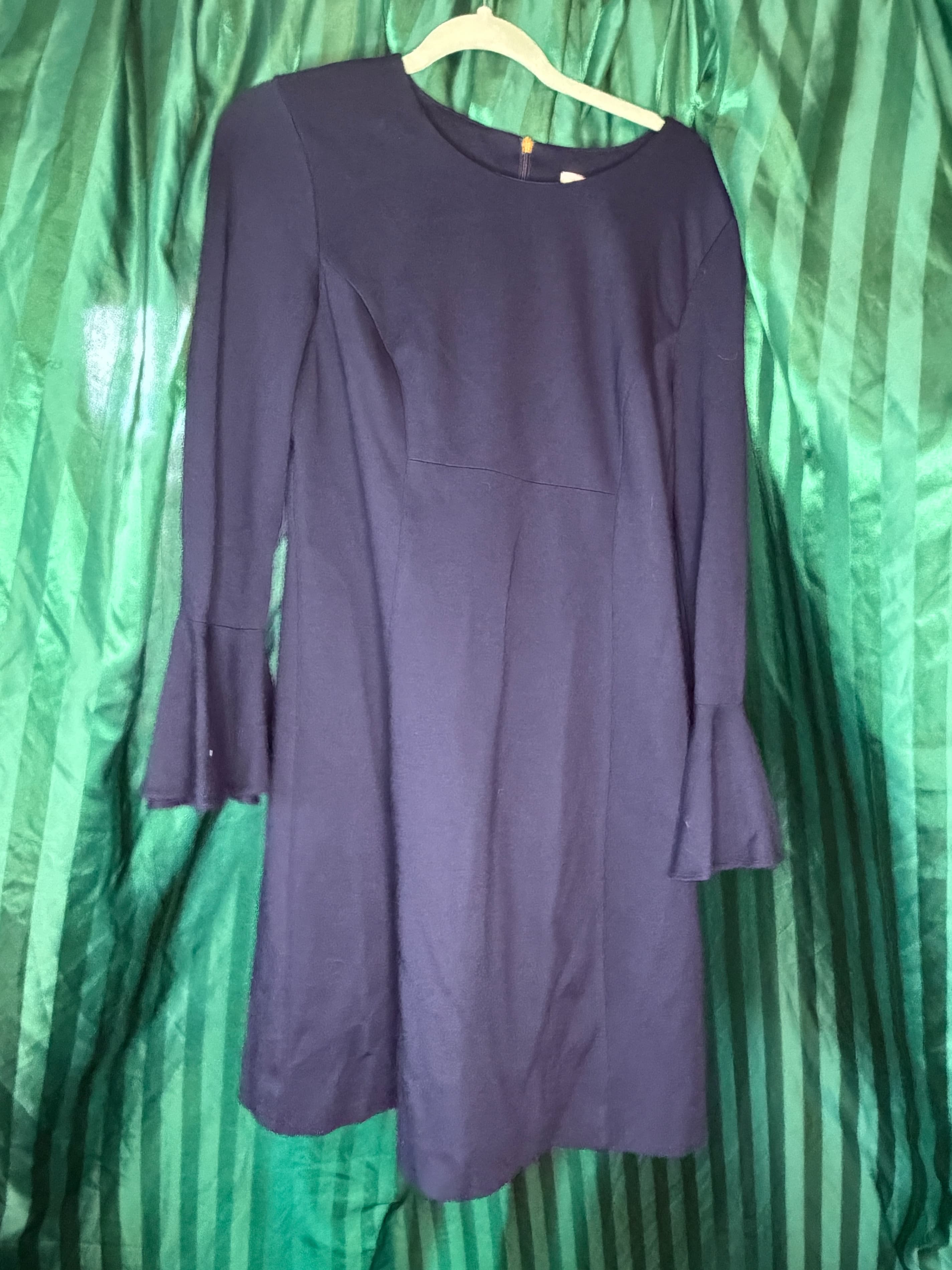 Trina Turk Navy Dress with Flared Cuffs, Long Sleeve