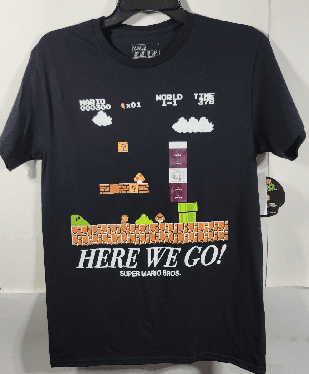 Super Mario Bros TShirt Men's Small Here We Go Graphic Short Sleeve Black NEW