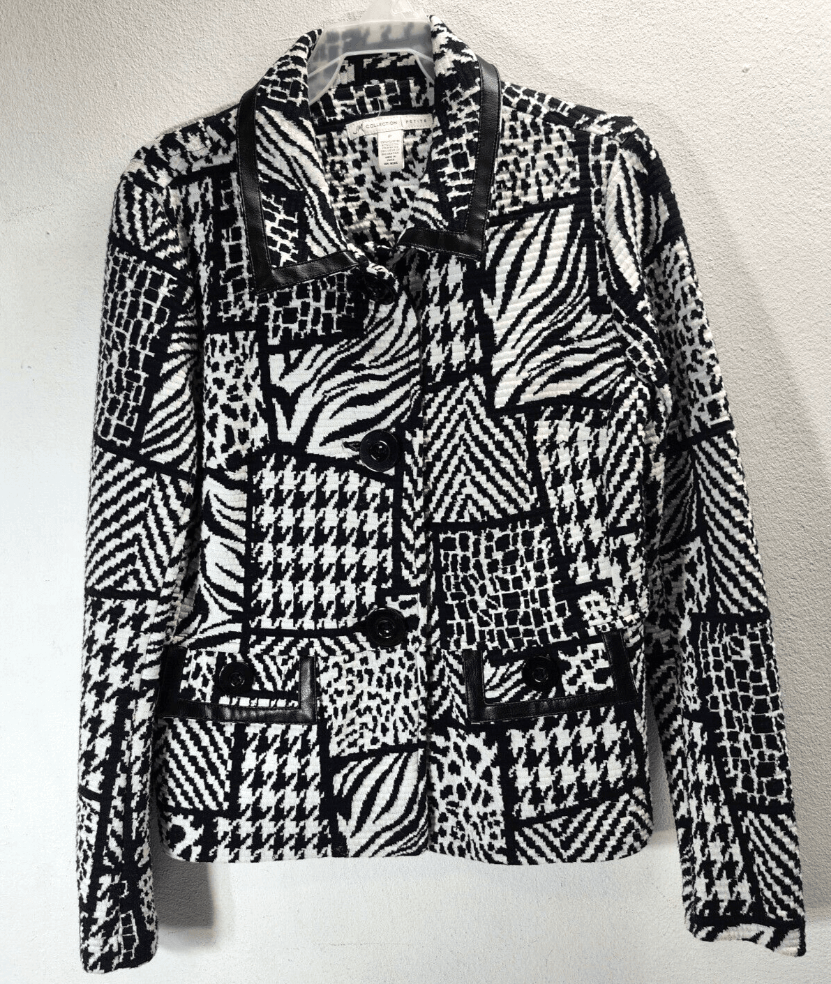 JM Collection Women's Jacket Size XS Black White Geometric Print