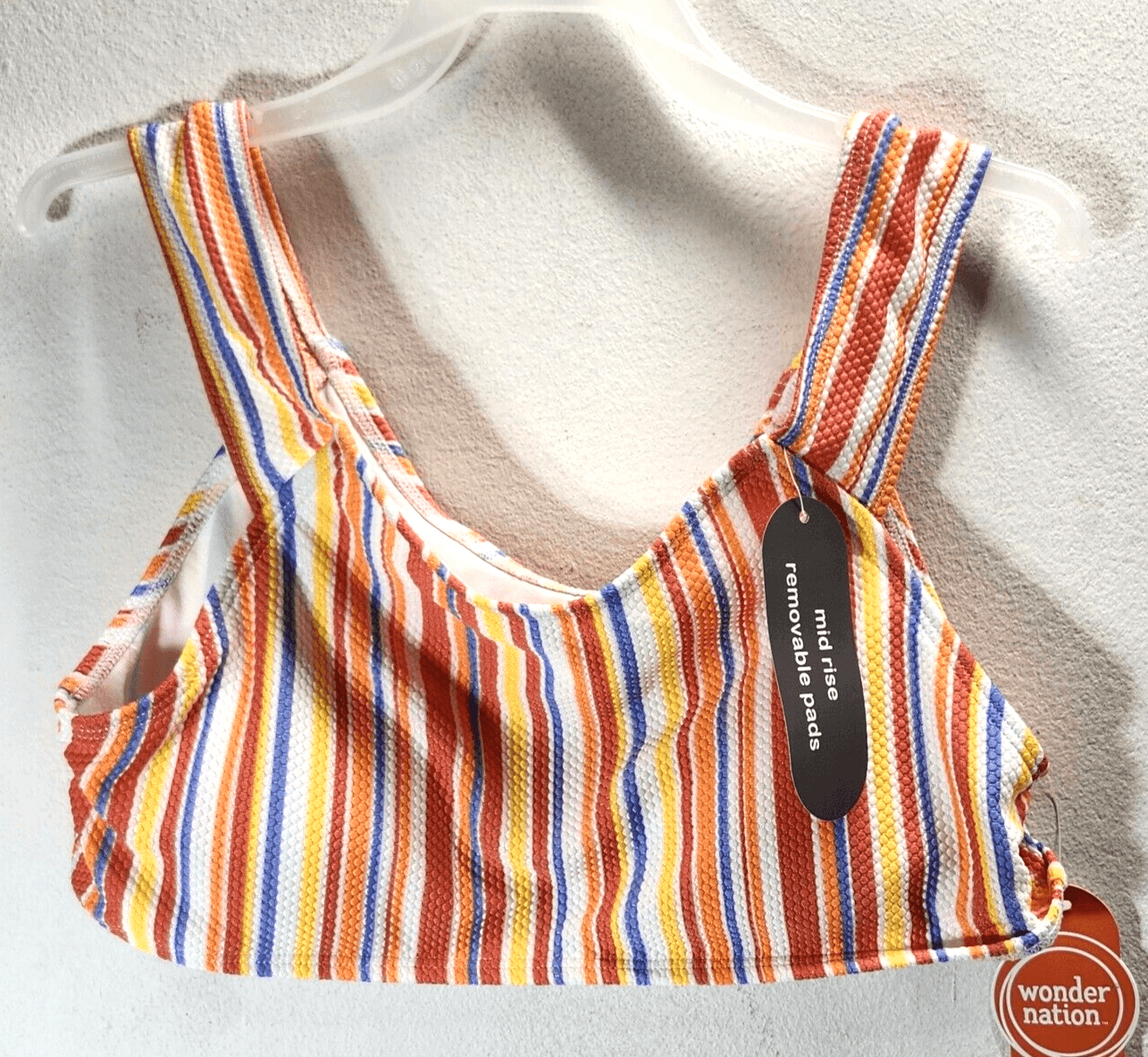 Wonder Nation Girls Bikini Top Size XL Colorful Stripes Padded Top Only NEW