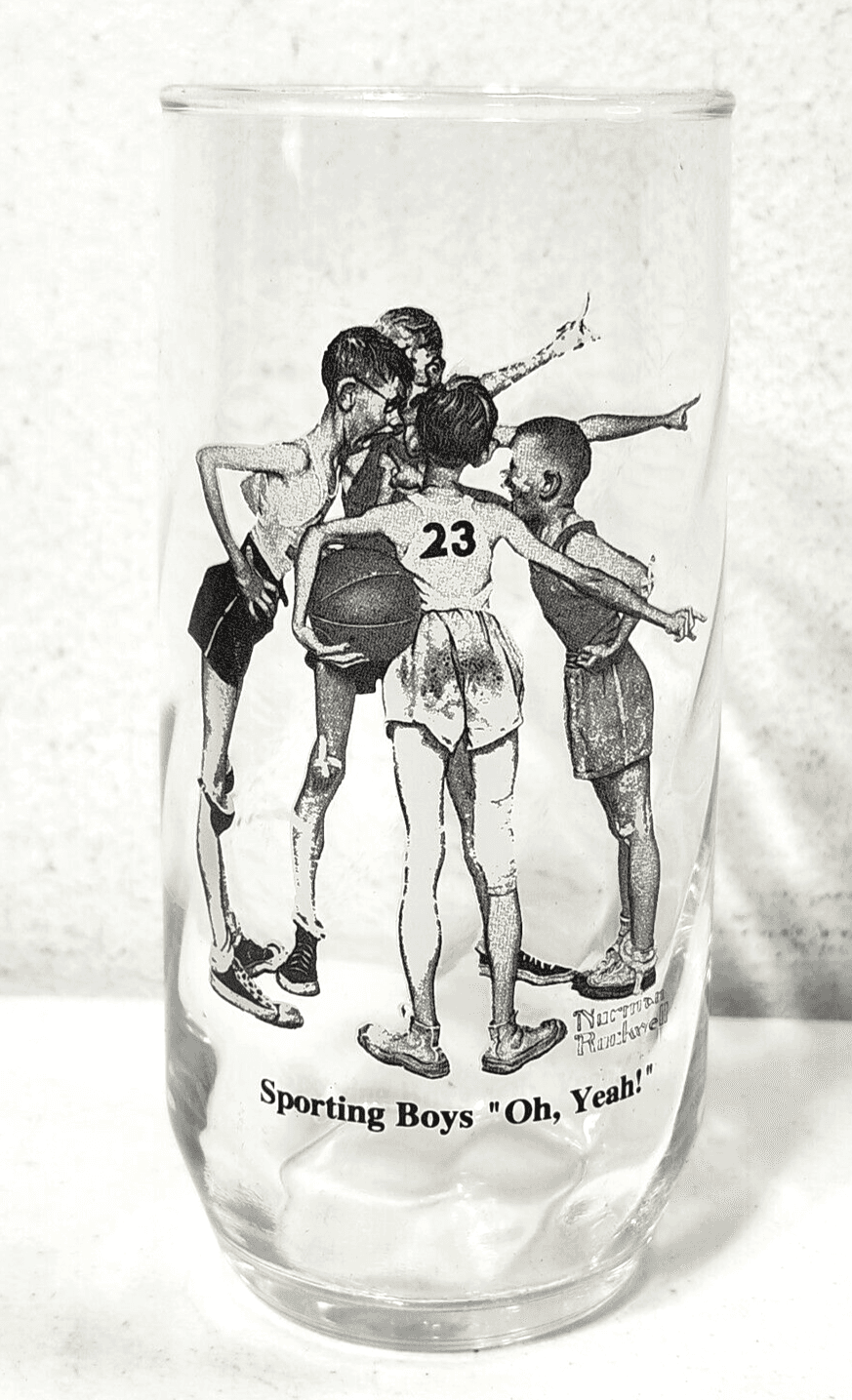 Vintage Norman Rockwell Tumbler Glassware “The Sporting Boys” Oh Yeah Cup