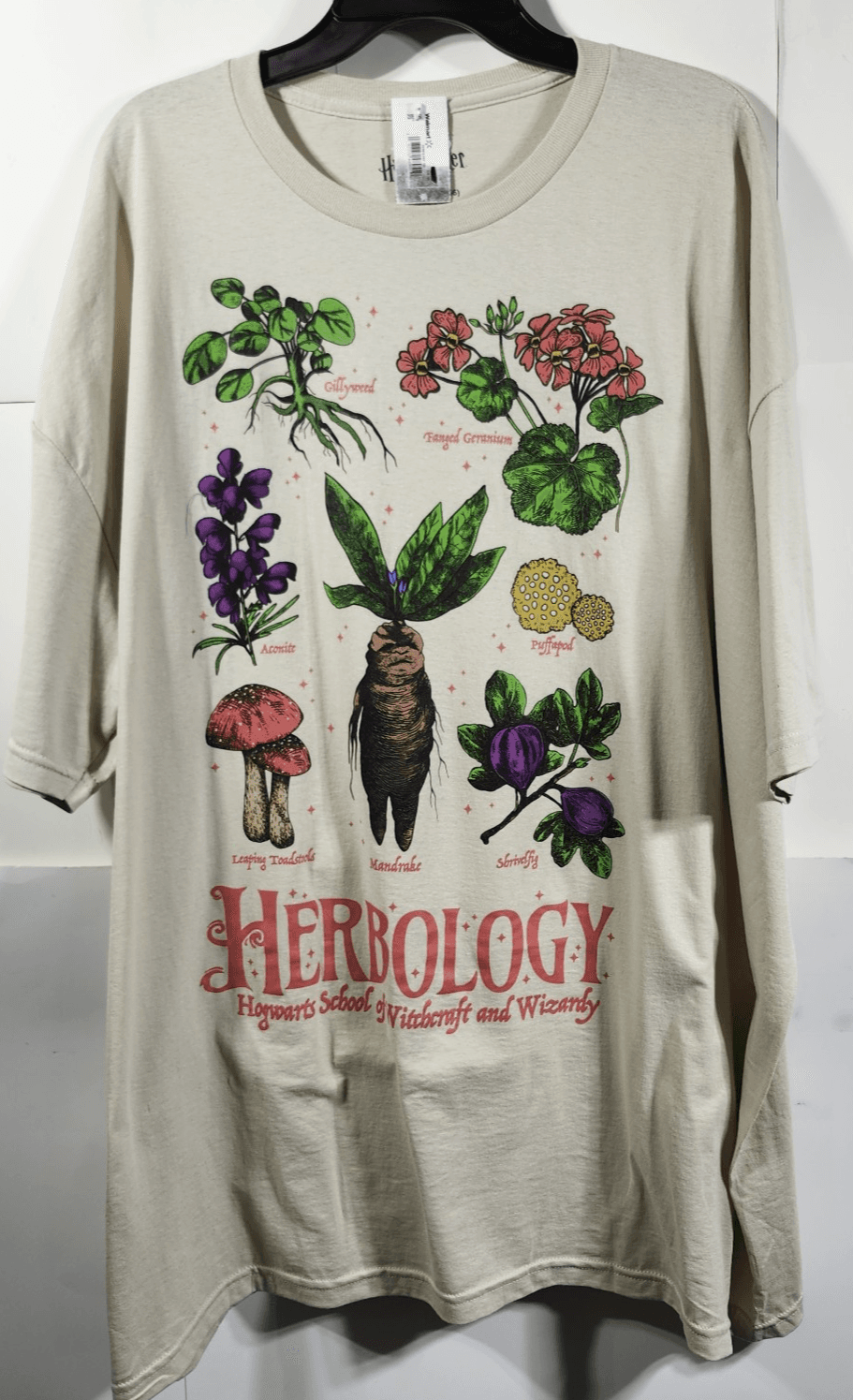 Harry Potter Men's 3XL Hogwarts Herbology Beige Cotton Graphic T-Shirt NEW