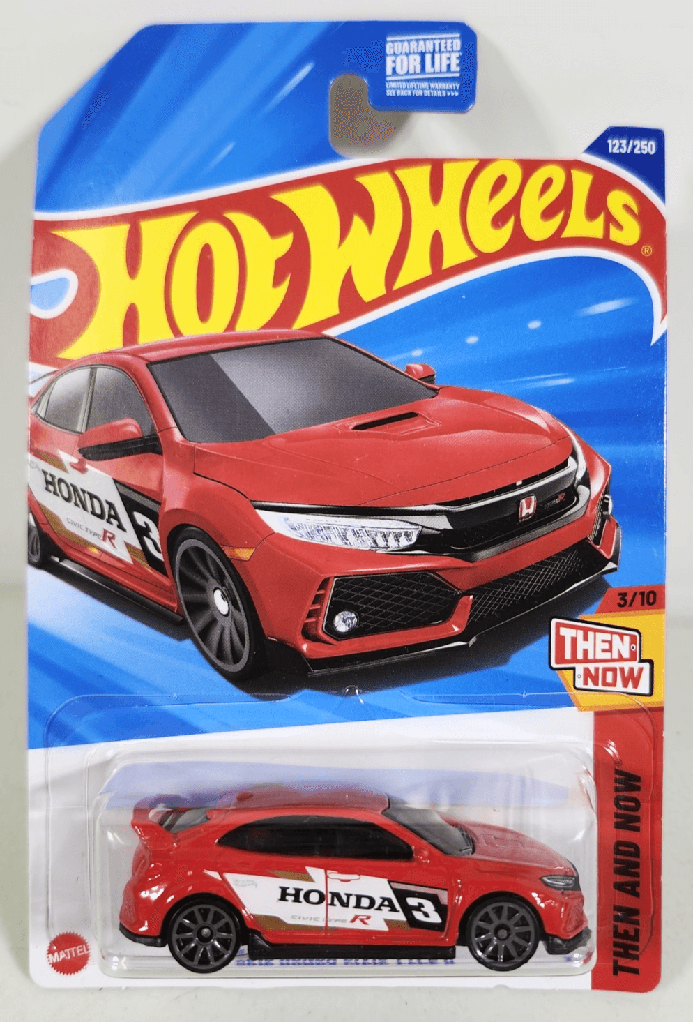 2025 Hot Wheels Then And Now 2018 Honda Civic Type R Red Car 1/64 Toy Vehicle